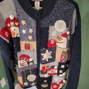 Classic American Winter/Festive Snowman Patchwork Sweater, Medium